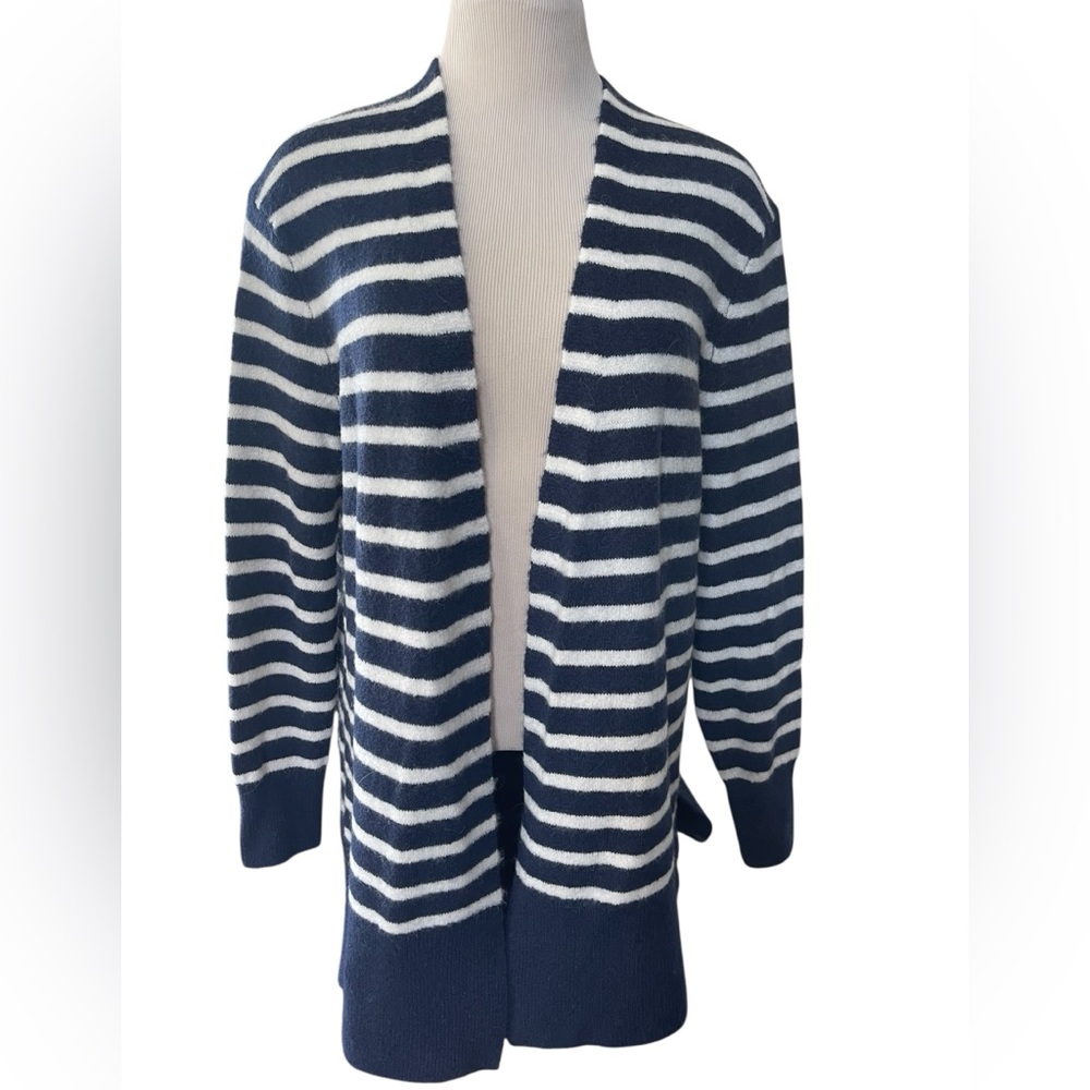 MADEWELL Navy Blue White Open Cardigan Wool Alpaca Soft Classic Size SMALL